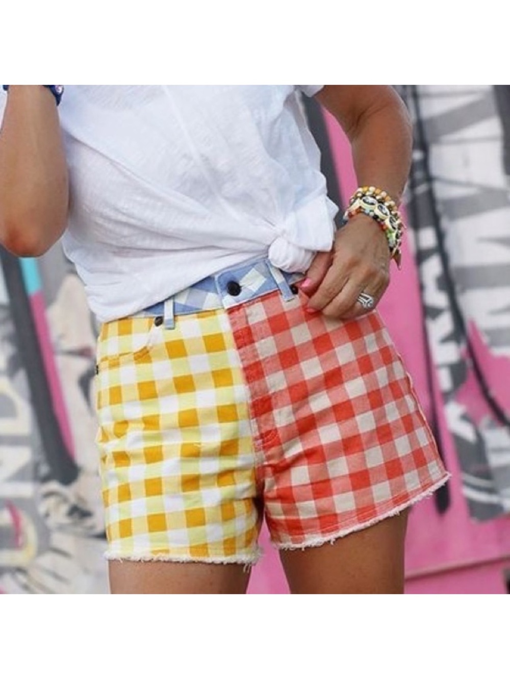 Farm Rio‎ Anthropologie Gingham Shorts Patchwork Picnic XS NWT